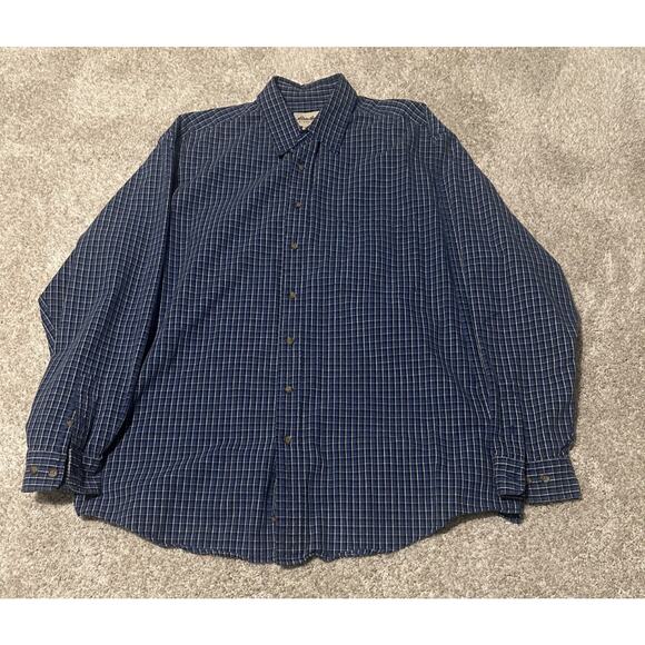 Eddie Bauer Men’s XL Tall Button Down Shirt Blue Plaid Long Sleeve 100% Cotton - Picture 1 of 5